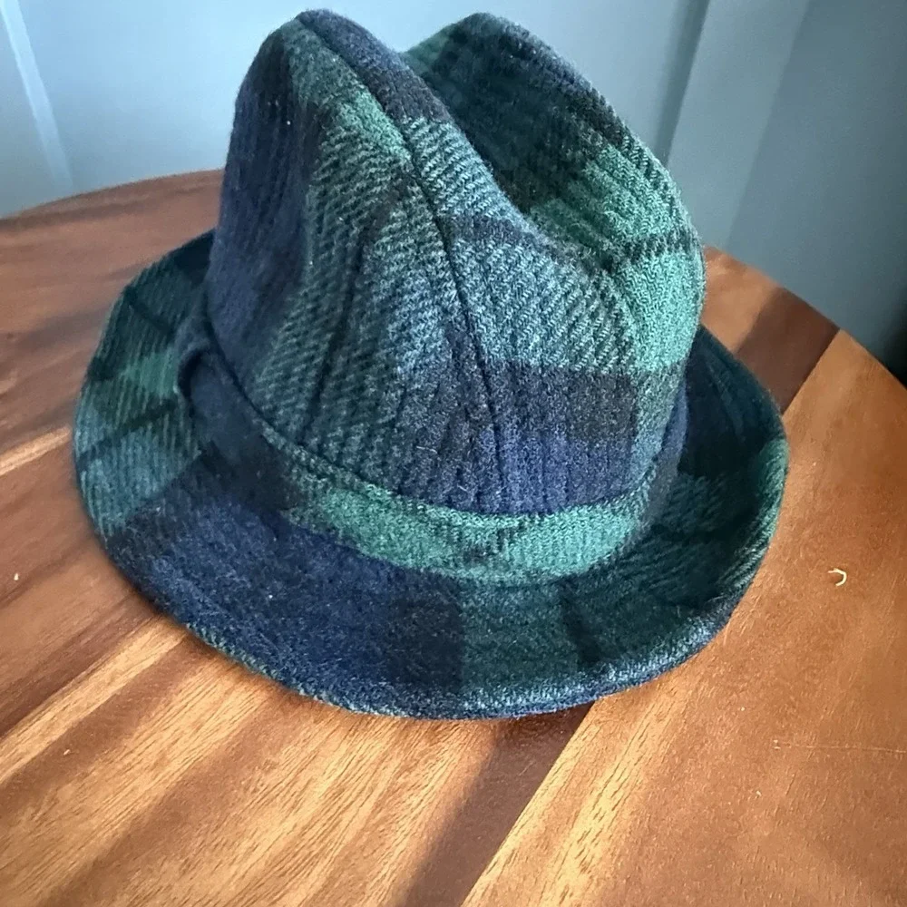 Vintage Pendleton 100% Virgin Wool Fedora Hat XL Blue Green Plaid Tartan USA F/W